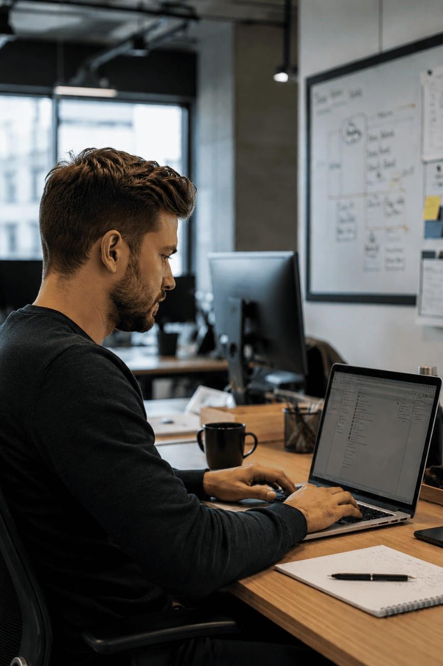 Web application maintenance engineer reviewing uptime dashboards